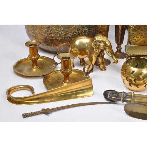 172 - A large collection of 19th and 20th Century copper and brass items, to include engraved embellished ... 