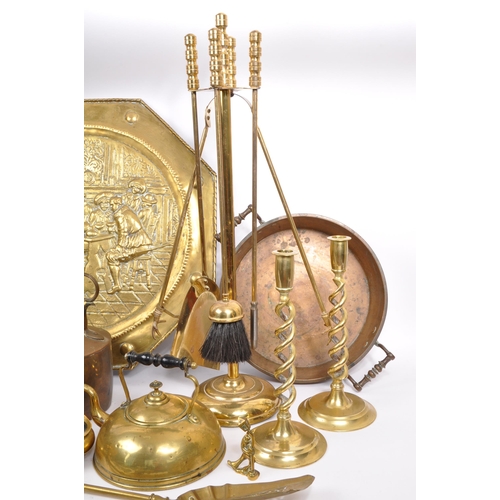172 - A large collection of 19th and 20th Century copper and brass items, to include engraved embellished ... 