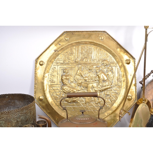 172 - A large collection of 19th and 20th Century copper and brass items, to include engraved embellished ... 