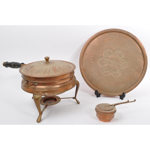177 - An early 20th century Lebanese copper cheese fondue set. Complete with pan with handle, spirit burne... 