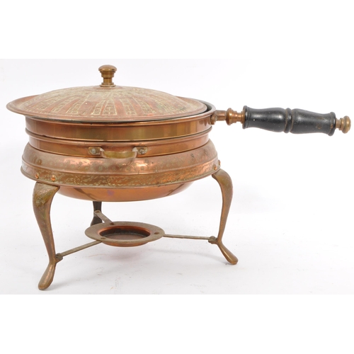 177 - An early 20th century Lebanese copper cheese fondue set. Complete with pan with handle, spirit burne... 