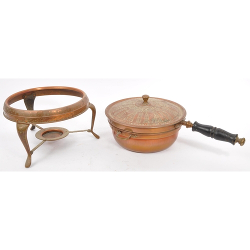 177 - An early 20th century Lebanese copper cheese fondue set. Complete with pan with handle, spirit burne... 