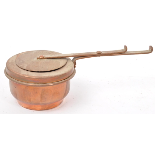 177 - An early 20th century Lebanese copper cheese fondue set. Complete with pan with handle, spirit burne... 