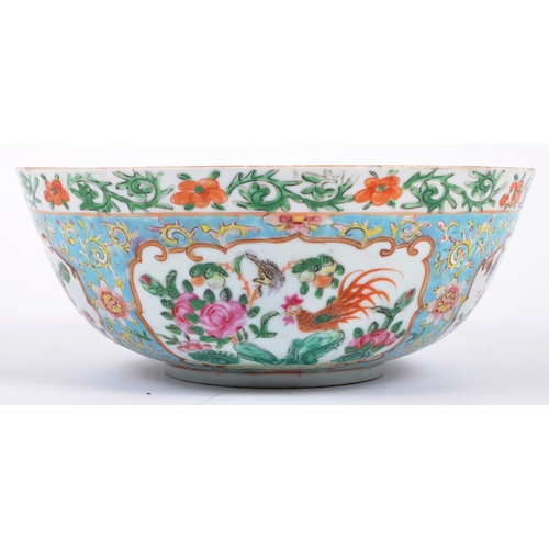 139 - A 19th century Chinese Oriental porcelain light blue ground Famille Rose bowl vase. The bowl decorat... 