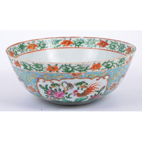 139 - A 19th century Chinese Oriental porcelain light blue ground Famille Rose bowl vase. The bowl decorat... 