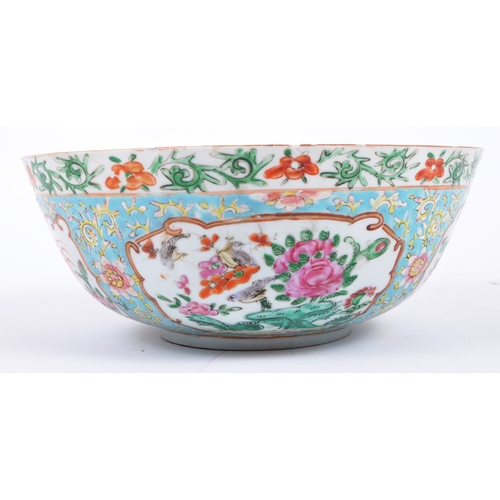 139 - A 19th century Chinese Oriental porcelain light blue ground Famille Rose bowl vase. The bowl decorat... 