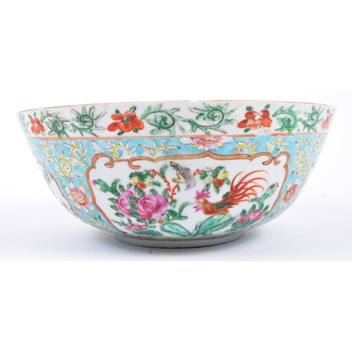 139 - A 19th century Chinese Oriental porcelain light blue ground Famille Rose bowl vase. The bowl decorat... 