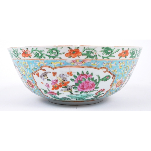 139 - A 19th century Chinese Oriental porcelain light blue ground Famille Rose bowl vase. The bowl decorat... 