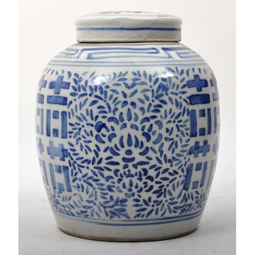 140 - A late 19th century Chinese Qing Dynasty blue and white lidded ginger jar having with scrolling leaf... 