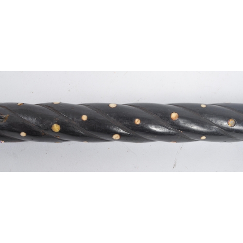 199 - A High Victorian walking stick / cane with silver top, floral repousse decorated, on mahogany stick ... 