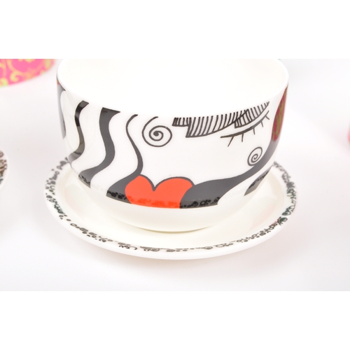 155 - A set of four boxed NOS New Old Stock Ritzenhoff My Lian china teacup and saucers having abstracted ... 