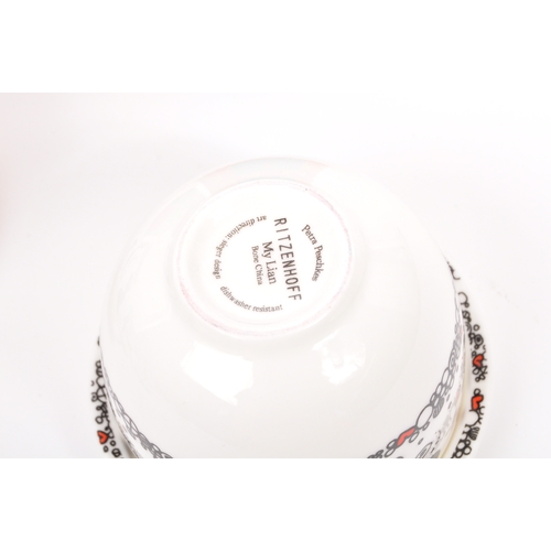 155 - A set of four boxed NOS New Old Stock Ritzenhoff My Lian china teacup and saucers having abstracted ... 