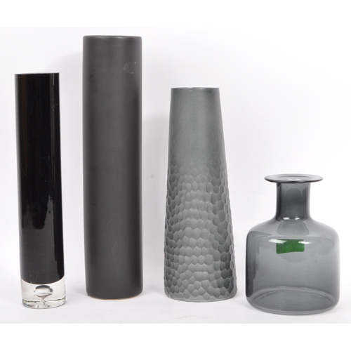 170 - A collection of contemporary studio art glass. Comprising of bulbous necked vase, two other tall cyl... 