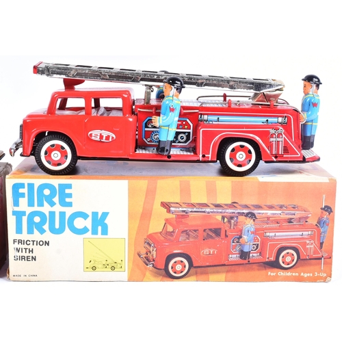 103 - Tinplate Toys - three vintage Chinese and Korean tinplate friction powered toys to include: Fire Chi... 