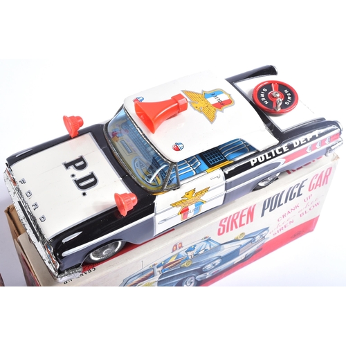 113 - Tinplate Toys - Three vintage Japanese and Chinese tinplate friction powered cars of police interest... 