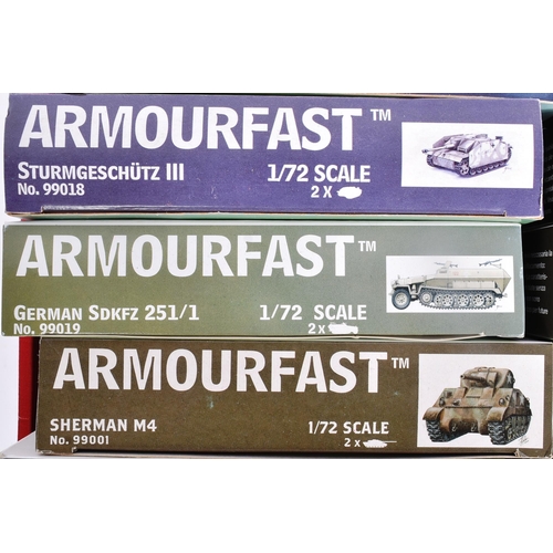 116 - Model Kits - a collection of 1/72 scale Armourfast plastic model kits to include; Sherman M4, German... 