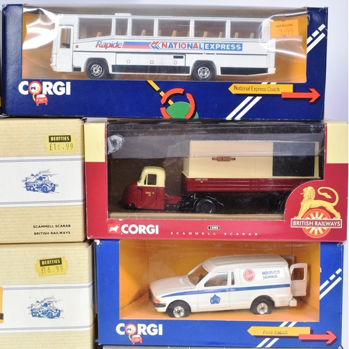 133 - Diecast - a collection of x10 assorted Corgi made diecast model cars, buses and haulage vehicles to ... 