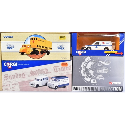 133 - Diecast - a collection of x10 assorted Corgi made diecast model cars, buses and haulage vehicles to ... 