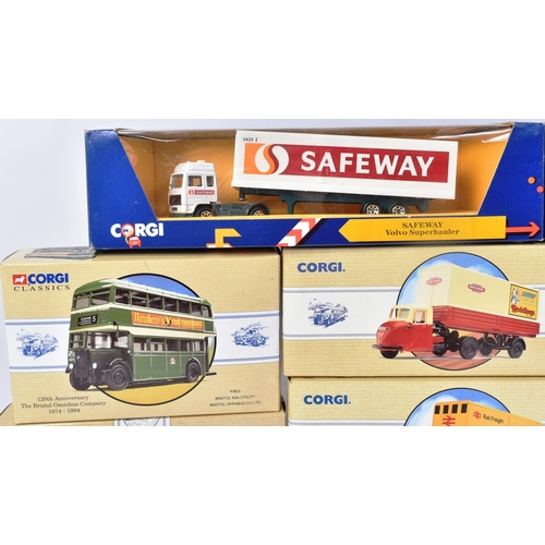 133 - Diecast - a collection of x10 assorted Corgi made diecast model cars, buses and haulage vehicles to ... 