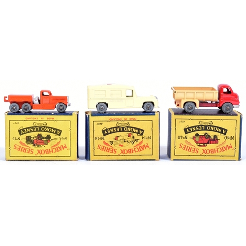 21 - Moko Lesney - x3 vintage Moko Lesney made Matchbox Series boxed diecast models comprising No. 14 Dai... 