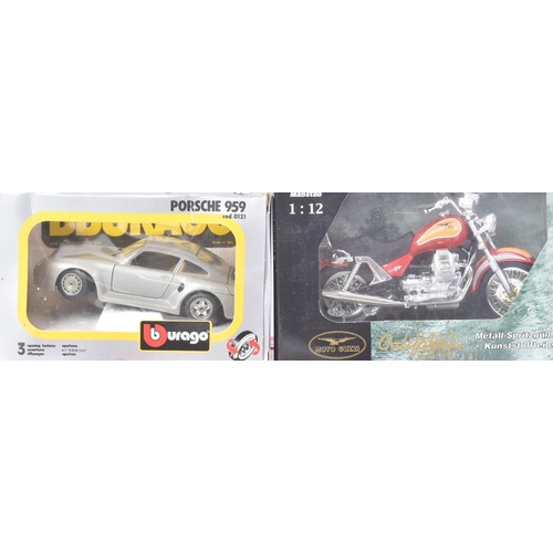 258 - Diecast - a collection of assorted diecast model cars and x1 Moto Guzzi California EV. Largely 1/24 ... 