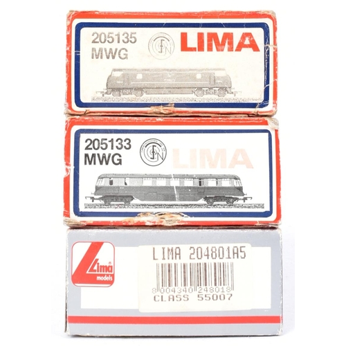 69 - Three Lima made OO gauge model railway diesel trainset locomotives comprising; No. 205133 MWG, No. 2... 