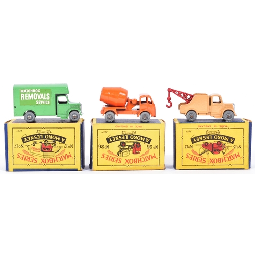 96 - Moko Lesney - x3 vintage Moko Lesney made Matchbox Series boxed diecast models comprising; No. 13 Be... 