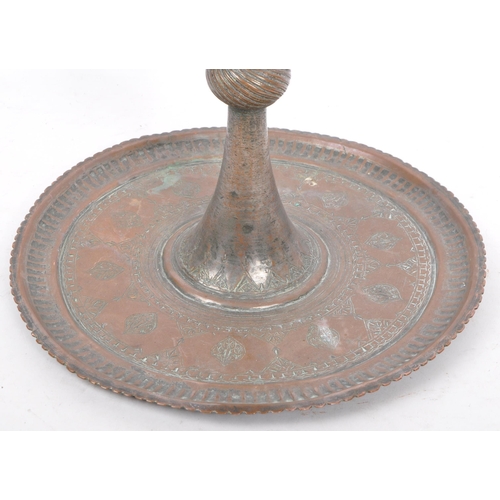 809 - Two 19th century hammered copper and brass Indian converted desk lamps. One having a embossed floral... 