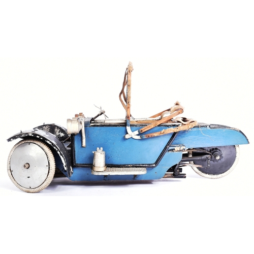 496 - A believed c1930s hand-built large scale (possibly 1:4 scale) model of a Morgan three-wheeler car. I... 