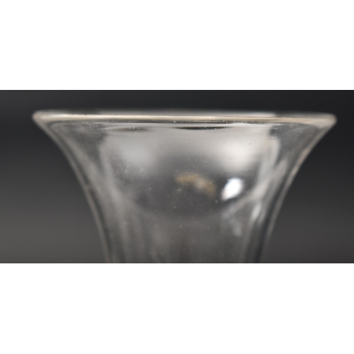 113 - A George II 18th century circa 1740 crystal opaque double twist & bubble control wine glass. Inverte... 