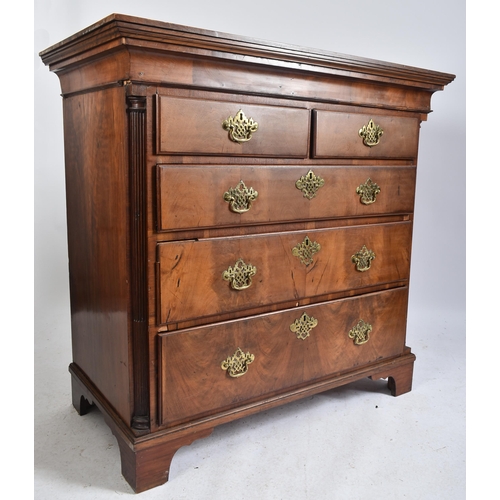 114 - A 19th century mahogany two over three chest of drawers. The chest having a straight pediment top ov... 