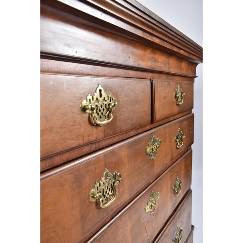 114 - A 19th century mahogany two over three chest of drawers. The chest having a straight pediment top ov... 