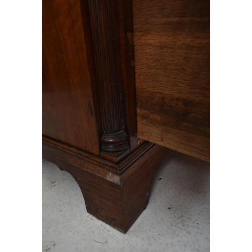 114 - A 19th century mahogany two over three chest of drawers. The chest having a straight pediment top ov... 