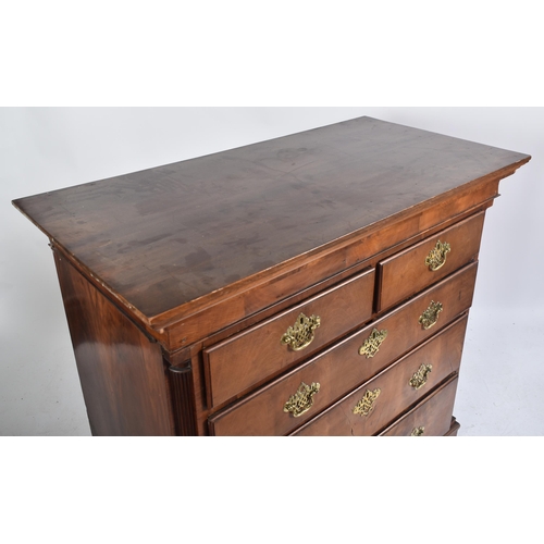 114 - A 19th century mahogany two over three chest of drawers. The chest having a straight pediment top ov... 