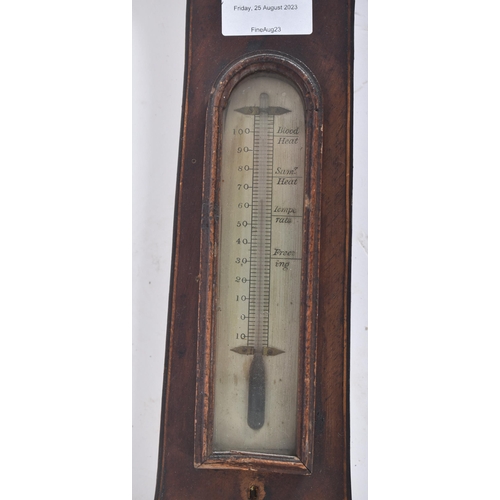 118 - A George III early 19th century walnut banjo wall barometer. The barometer having a scrolled pedimen... 