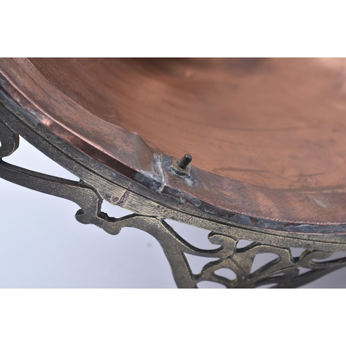 121 - An early 20th century French Continental copper & brass architectural street oil lamp light shade. T... 