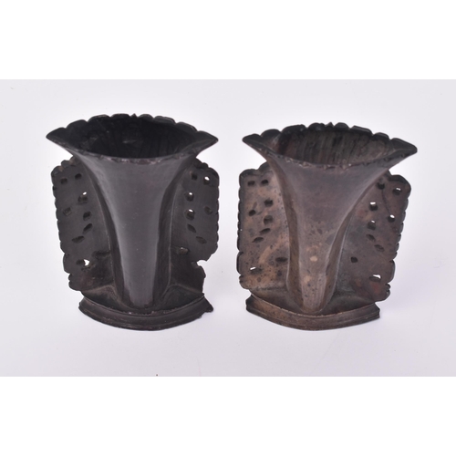 127 - A pair of 19th century Chinese soapstone posie vases. Each vase being intricately with flowers and r... 