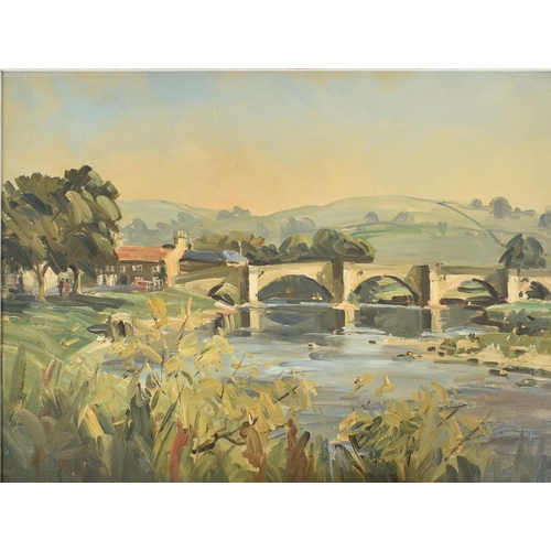 131 - Angus Rands, P.S (British, 1922-1985) - An original oil on board painting titled ' Burnsall Bridge '... 