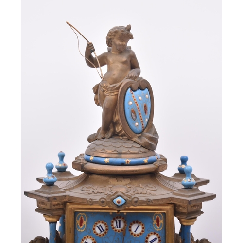 140 - A late 19th century French continental gilt metal & enamel Sevres porcelain style mantle bracket clo... 