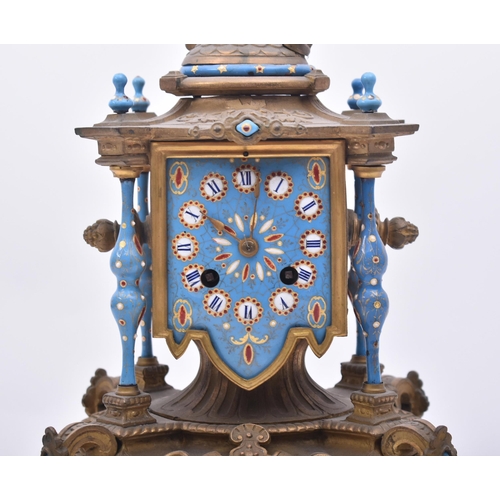 140 - A late 19th century French continental gilt metal & enamel Sevres porcelain style mantle bracket clo... 