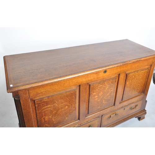 165 - An 18th century George III country oak & cross banded mahogany mule coffer chest. Of large form, rai... 