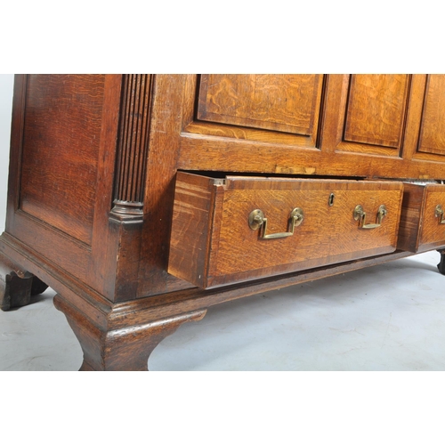 165 - An 18th century George III country oak & cross banded mahogany mule coffer chest. Of large form, rai... 