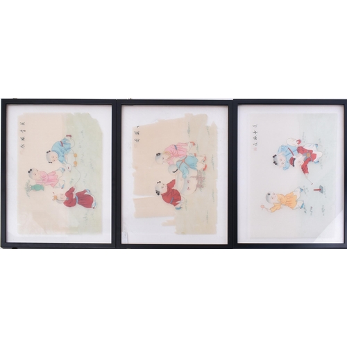 167 - A selection of three 19th century Chinese paintings on rice paper. Each painting depicting children ... 