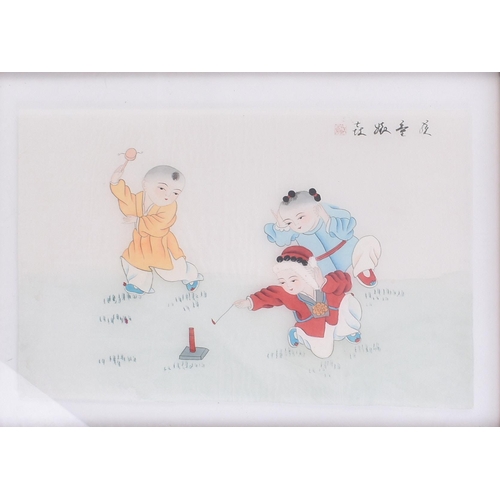 167 - A selection of three 19th century Chinese paintings on rice paper. Each painting depicting children ... 