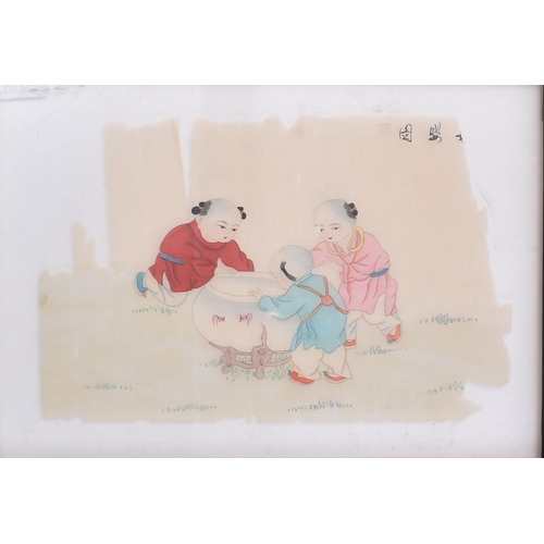 167 - A selection of three 19th century Chinese paintings on rice paper. Each painting depicting children ... 