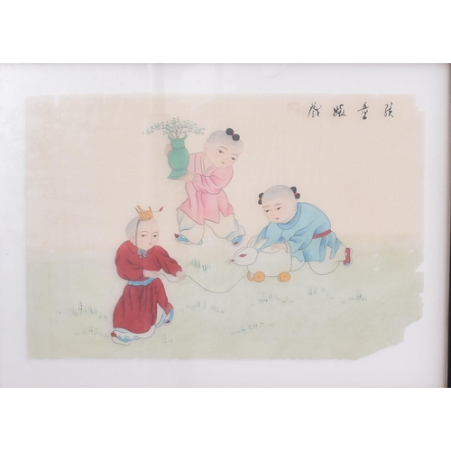 167 - A selection of three 19th century Chinese paintings on rice paper. Each painting depicting children ... 