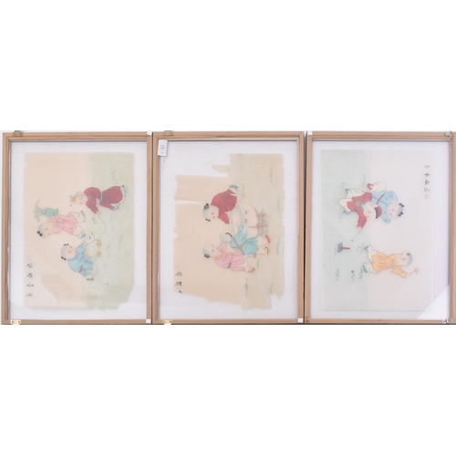 167 - A selection of three 19th century Chinese paintings on rice paper. Each painting depicting children ... 