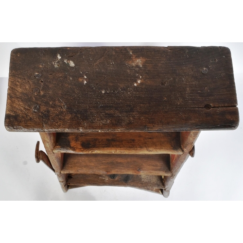 175 - An early to mid 20th century three-rung stepladder. Traditional form, with steel locking hooked supp... 