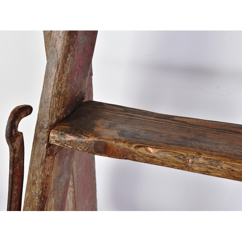 175 - An early to mid 20th century three-rung stepladder. Traditional form, with steel locking hooked supp... 