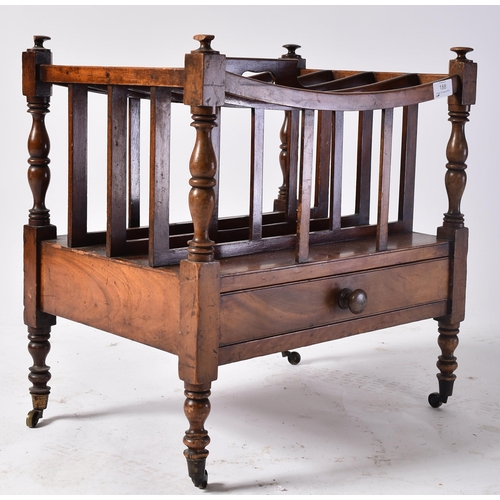 188 - A Victorian 19th century carved walnut Canterbury magazine rack. The rack having top central handle ... 